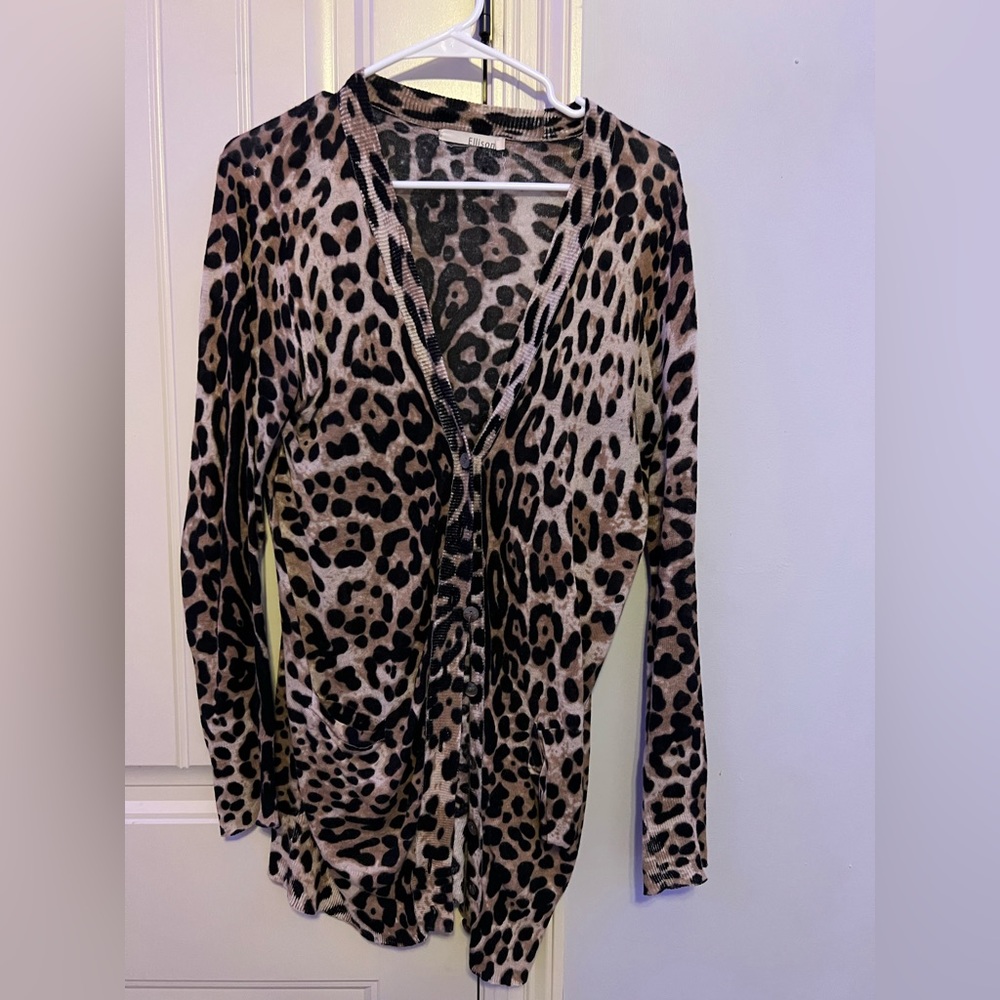 Leopard print cardigan longer length size M medium